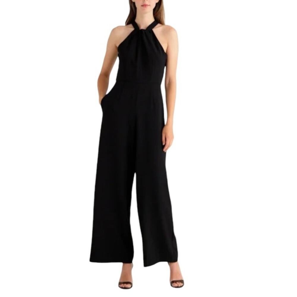 Julia Jordan Halter Wide Leg Cocktail‎ Jumpsuit Black New Large - Picture 7 of 7